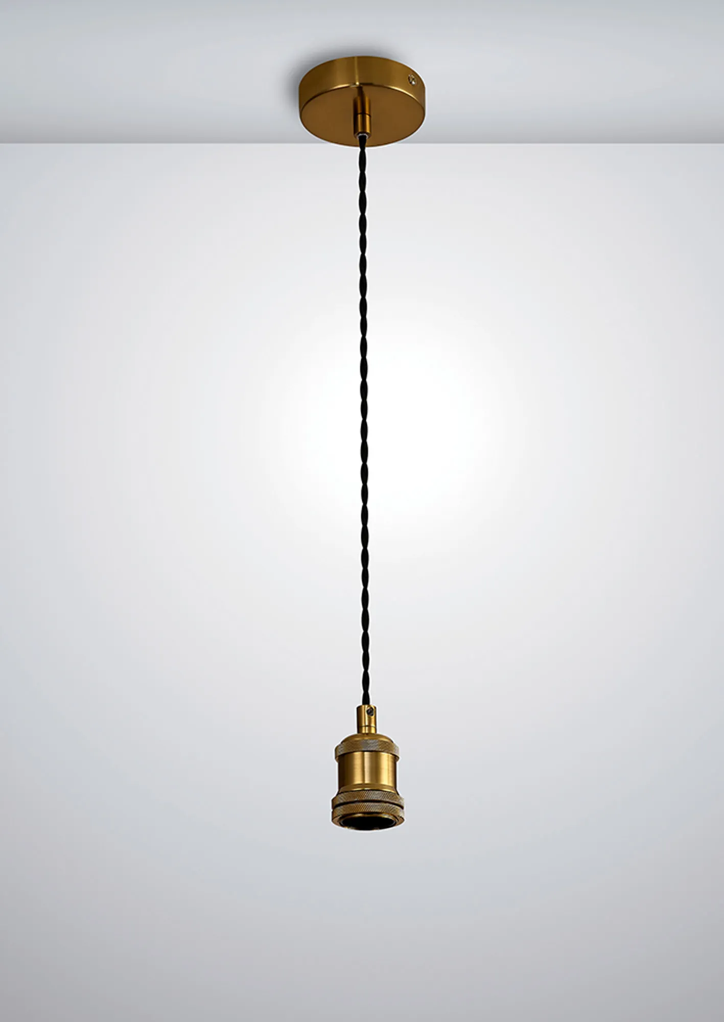 Dreifa 1.5m Single Pendant, 1 x E27, Gilt Bronze/Black Twisted Cable (Maximum Load 1.5kg) D0797  Deco Dreifa Pendant